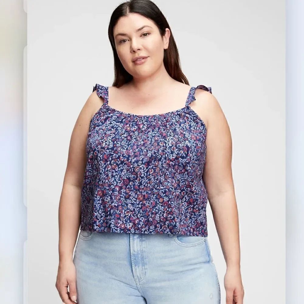 GAP Floral Flutter Sleeves Tank Top Size XL